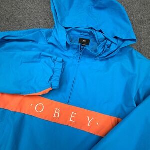 OBEY Title Anorak Windbreaker Jacket Mens XXL Blue Vented Mesh Lined Pullover
